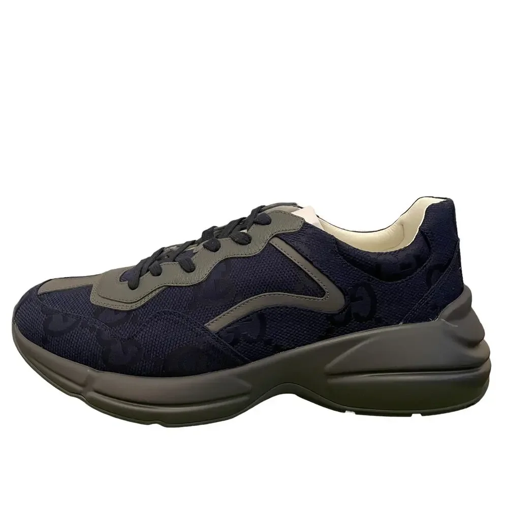 GUCCI GG Supreme Rhython Sneakers Navy Blue Gray Canvas Men's 11 | US 11.5 New